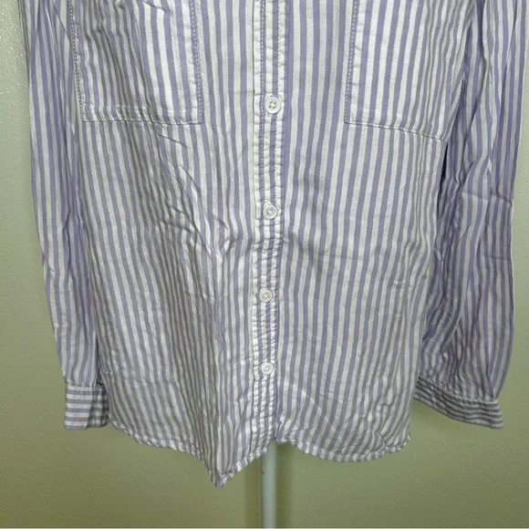 Beach Lunch Lounge Womens Purple & White Striped Button-Up Long Sleeve Shirt XL - Picture 3 of 9